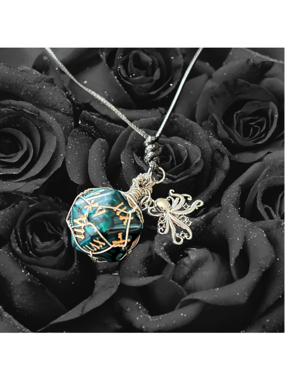 Kraken’s Grasp d12 Necklace – Custom Wire Wrapped Teal 12-Sided Die Pendant